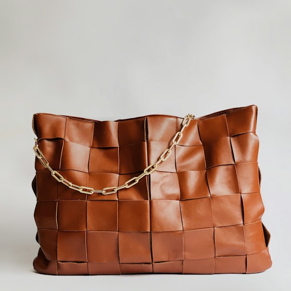 Woven cognac leather bag